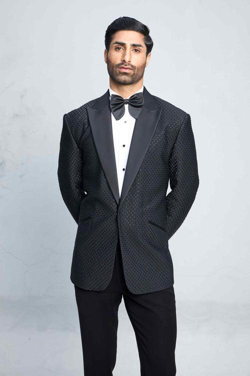 BLACK FLASH TEXTURED TUXEDO SET