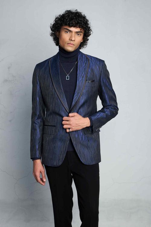 BLUE SCALE JACQUARD TUXEDO SET