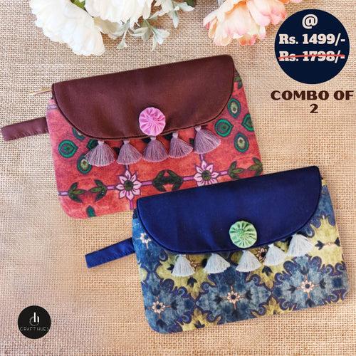 Maroon-Blue Mughal Tassel Wallet Combo