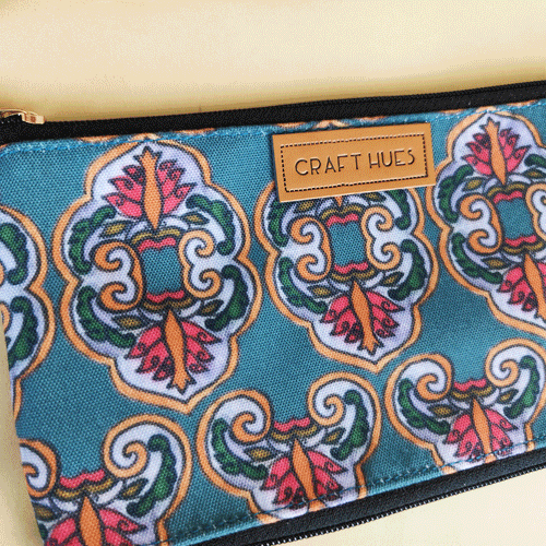 Dual-Zip Wallet- Blue Jharokha