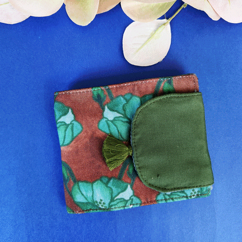 Mini Flap Wallet- Green Flower