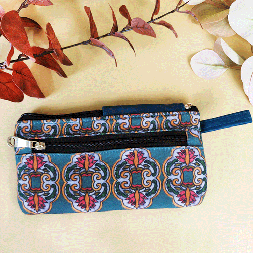 Side Flap Wallet- Blue Jharokha