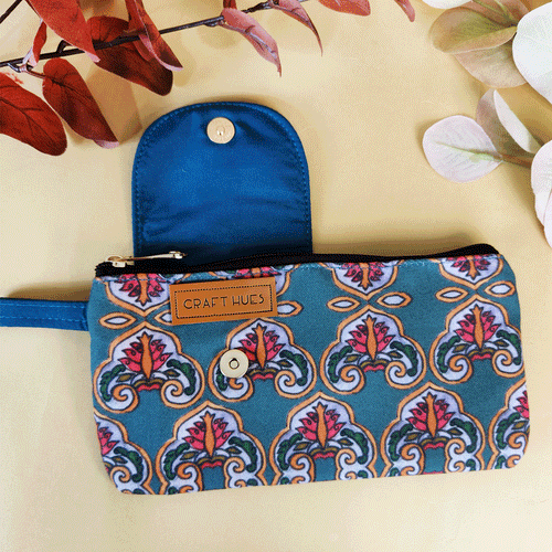 Side Flap Wallet- Blue Jharokha