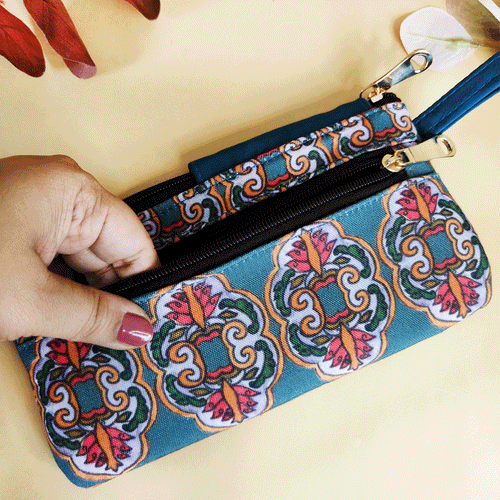 Side Flap Wallet- Blue Jharokha