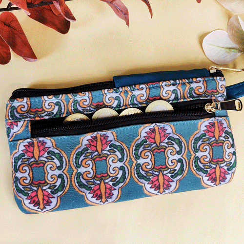 Side Flap Wallet- Blue Jharokha