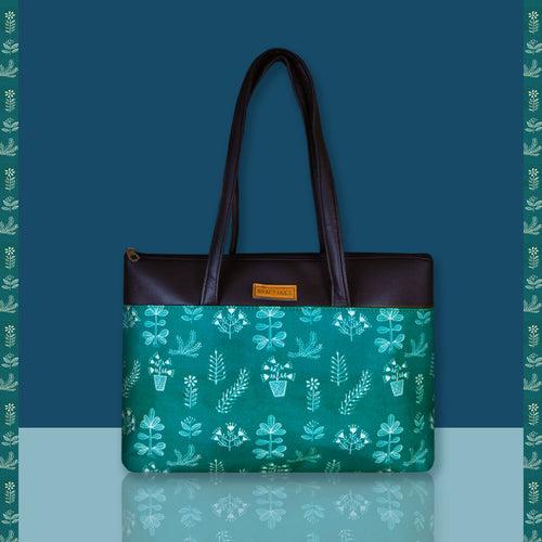 Teal Warli Garden Tote Bag