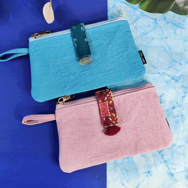 Long Plain Wallet Combo - Blue-Pink