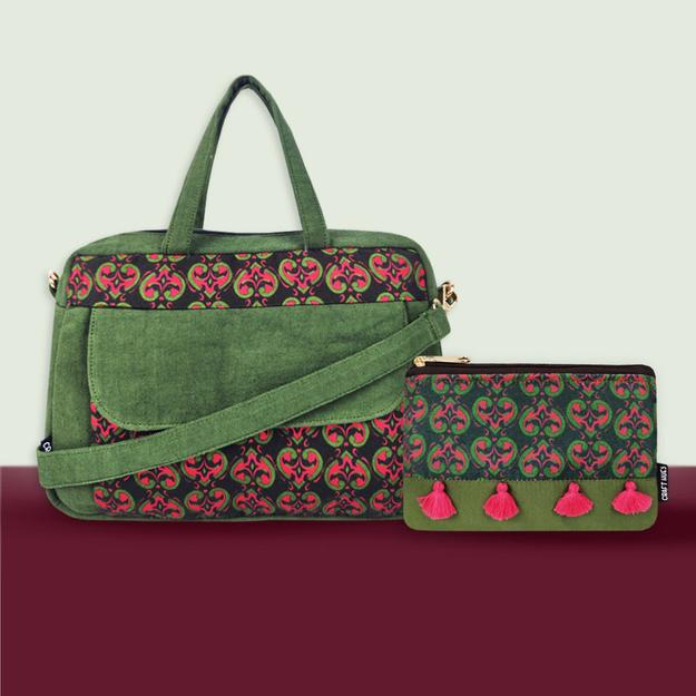 Box Sling Pouch Combo- Green Knot