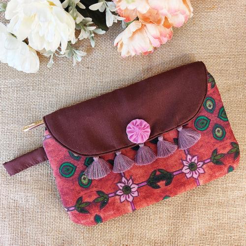 Maroon-Blue Mughal Tassel Wallet Combo