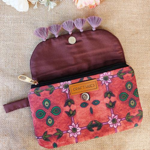 Maroon-Blue Mughal Tassel Wallet Combo