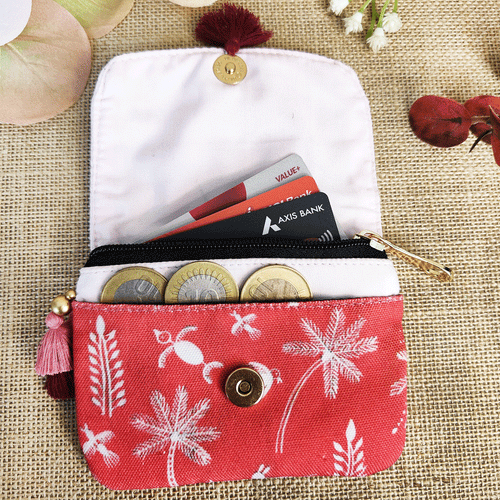 Warli Red-Mustard Mini Wallet