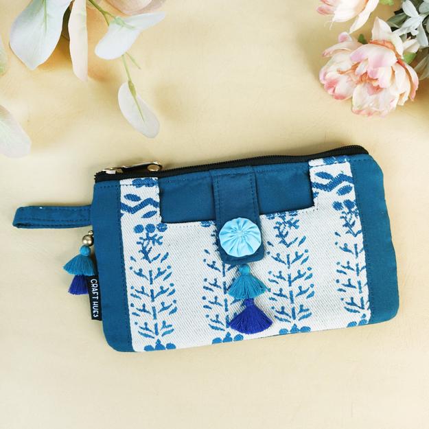 Block Printed Mini Wallet-Teal