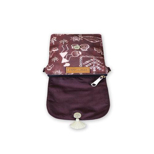 Warli Mobile Sling Bag-Brown