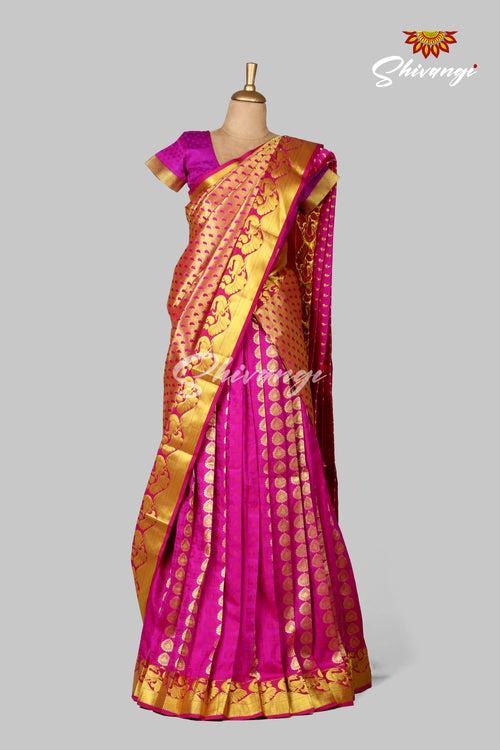 Magenta Art Silk Half Saree | Langa Lavani For Girls!!!