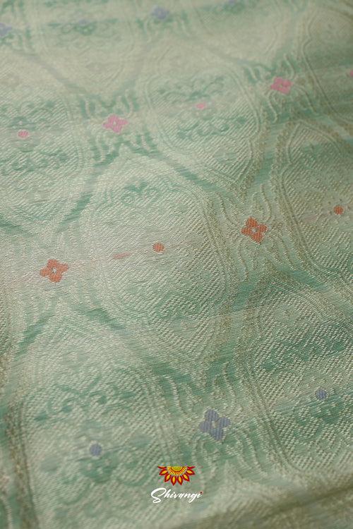 Teal Green Chanderi Floral Saree For Women