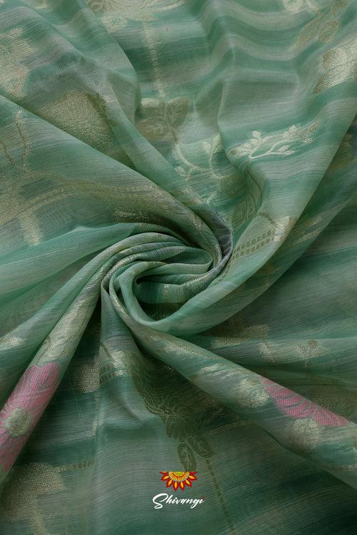 Teal Green Chanderi Floral Saree For Women