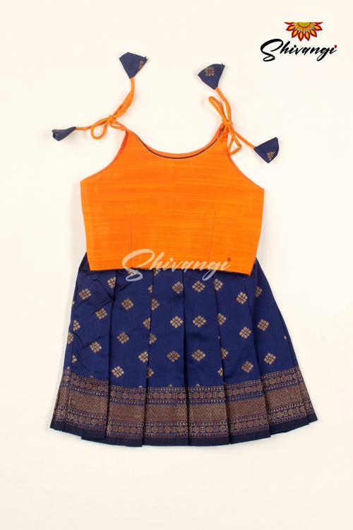 Navy Blue Banarasi Bhutta Just Born Pattu Pavadai For Babies !!!