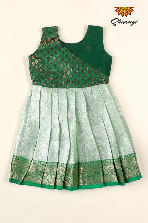 Green Silver Rose Baby Frock For Girls!!!