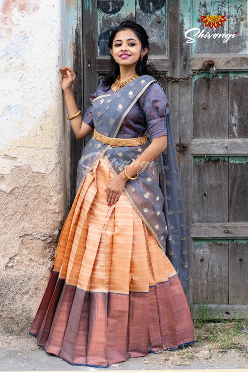 Girls Grey Golden Rail  Half Saree | Langa Davani