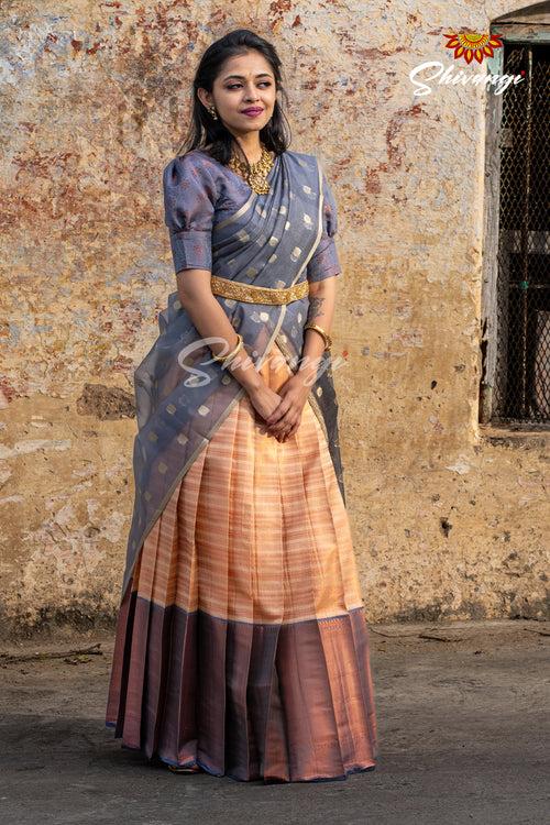 Girls Grey Golden Rail  Half Saree | Langa Davani