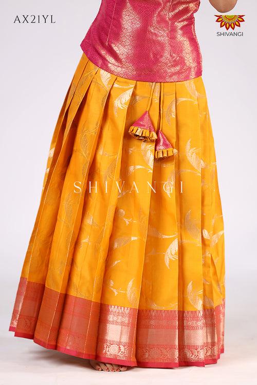 Festive Collection - Yellow Golden Feather Pattu Pavadai For Girls !!!