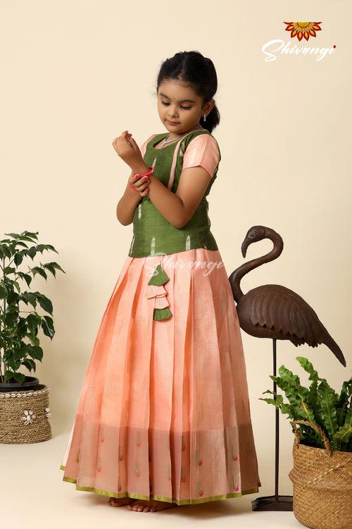 Festive Collection - Kota Leaf Chanderi Pattu Pavadai For Girls