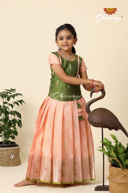 Festive Collection - Kota Leaf Chanderi Pattu Pavadai For Girls