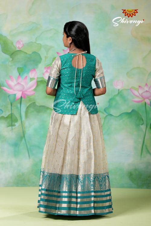 Silver Fog Girls Pattu Pavadai Designs in Ramar Green