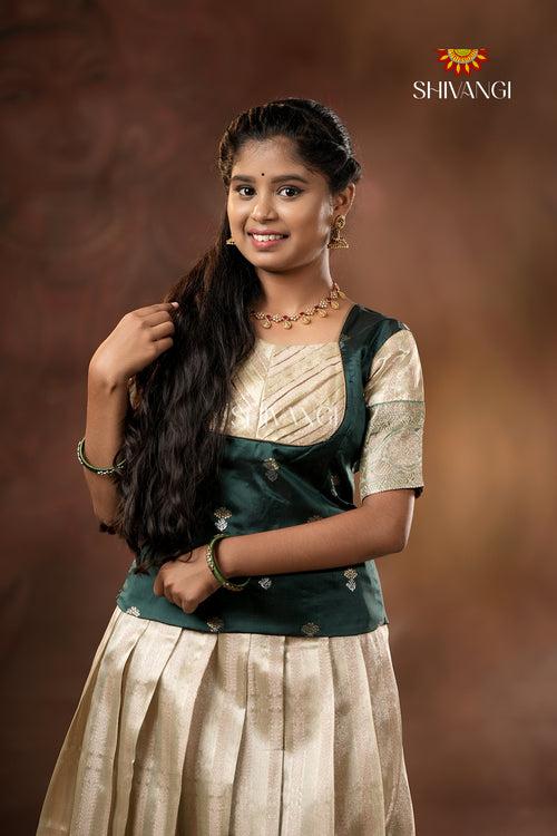 Onam Collection - Green Silver Night Queen Pattu Pavadai !!!