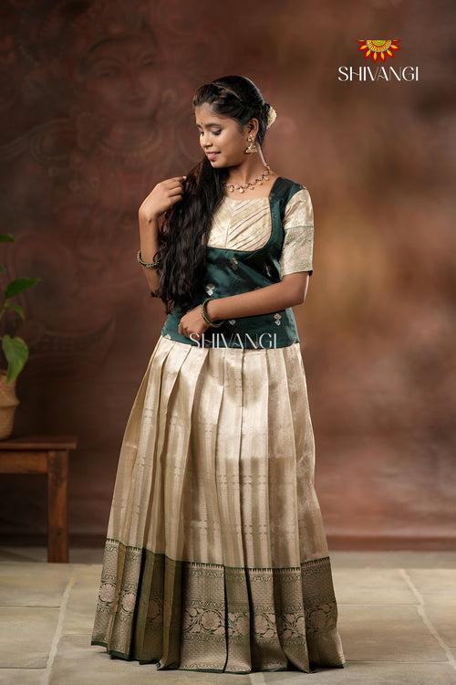 Onam Collection - Green Silver Night Queen Pattu Pavadai !!!