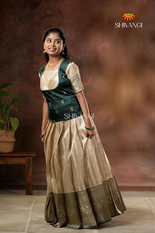 Onam Collection - Green Silver Night Queen Pattu Pavadai !!!