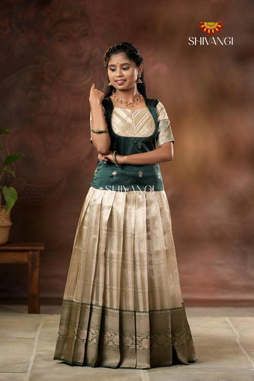 Onam Collection - Green Silver Night Queen Pattu Pavadai !!!