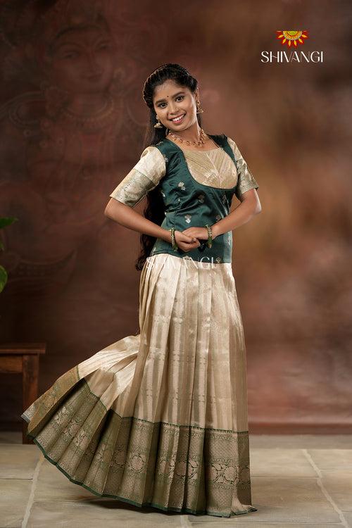 Onam Collection - Green Silver Night Queen Pattu Pavadai !!!