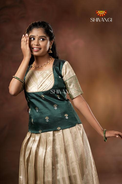 Onam Collection - Green Silver Night Queen Pattu Pavadai !!!