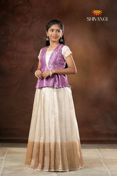 Onam Collection - Purple Onam White Pattu Pavadai