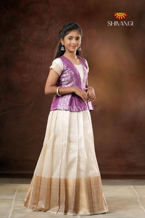 Onam Collection - Purple Onam White Pattu Pavadai