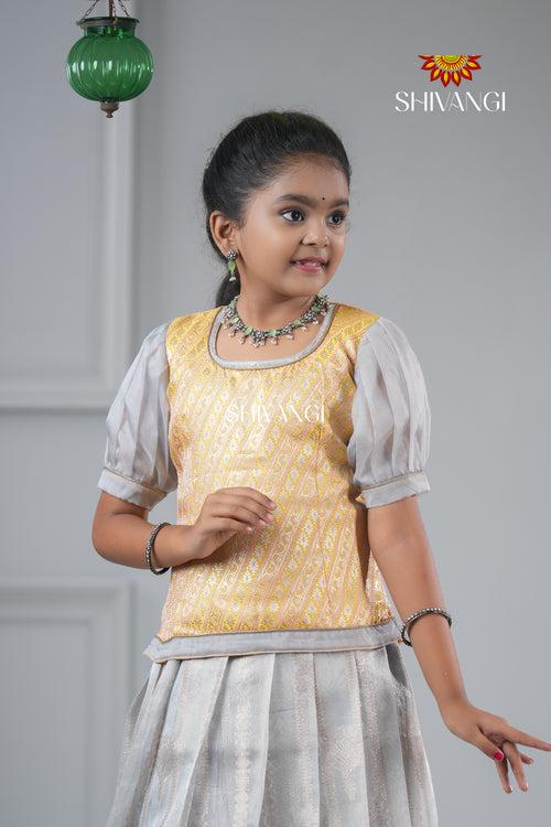 Grey Golden Necklace Traditional Pattu Pavadai For Girls !!!