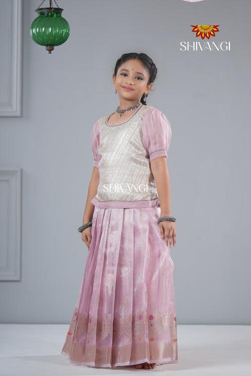 Baby Pink Golden Necklace Traditional Pattu Pavadai For Girls !!!