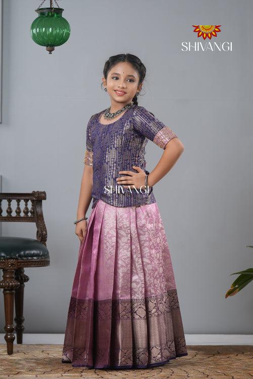 Pink Traditional Tissue Vine Embroidery Pattu Pavadai !!!