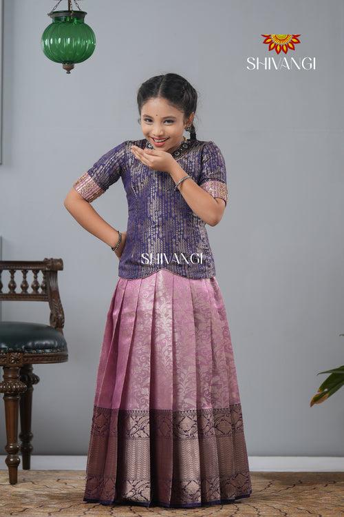 Pink Traditional Tissue Vine Embroidery Pattu Pavadai !!!