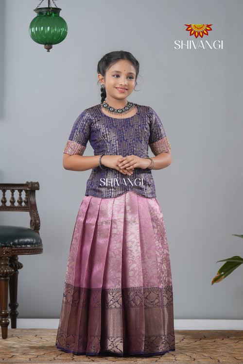 Pink Traditional Tissue Vine Embroidery Pattu Pavadai !!!