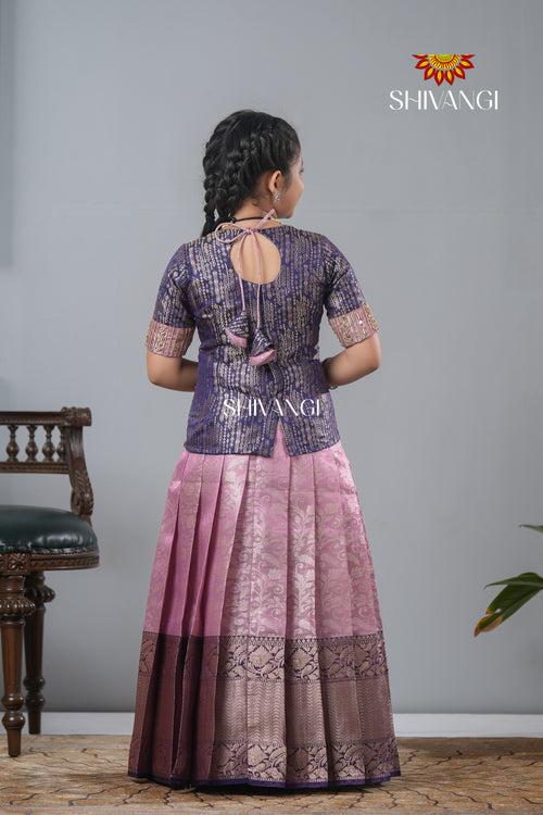 Pink Traditional Tissue Vine Embroidery Pattu Pavadai !!!