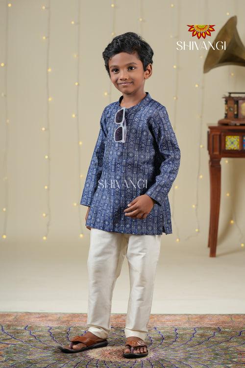 Ethnic Waer - Blue Boys Diamond Jacquard Cotton Kurta !!!