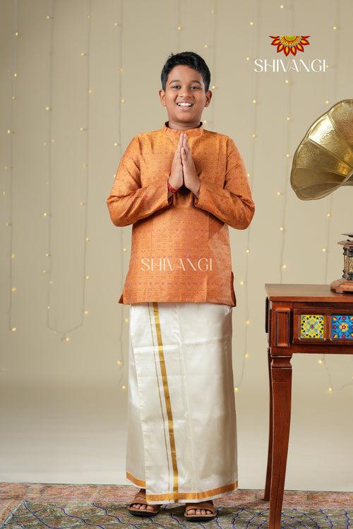 Ethnic Waer -  Mustard Boys Diamond Jacquard CottonmKurta !!!