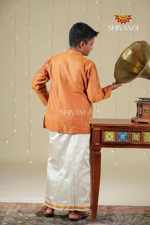 Ethnic Waer -  Mustard Boys Diamond Jacquard CottonmKurta !!!