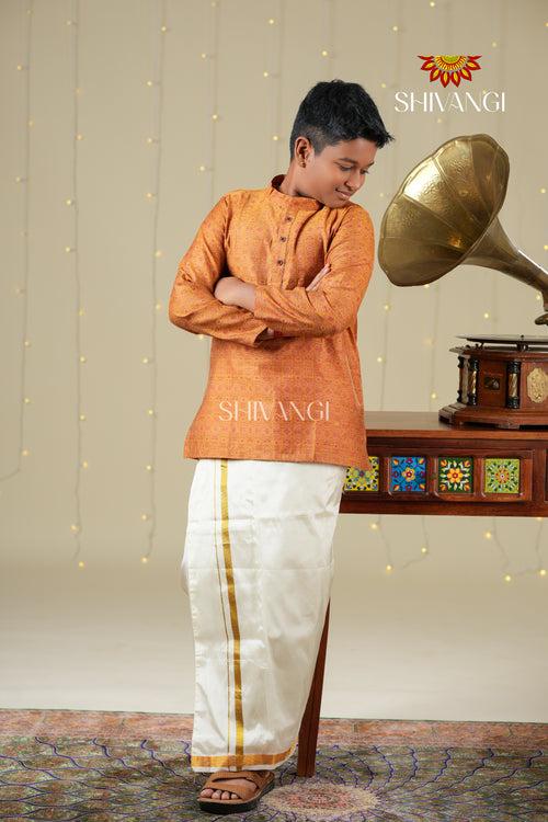 Ethnic Waer -  Mustard Boys Diamond Jacquard CottonmKurta !!!