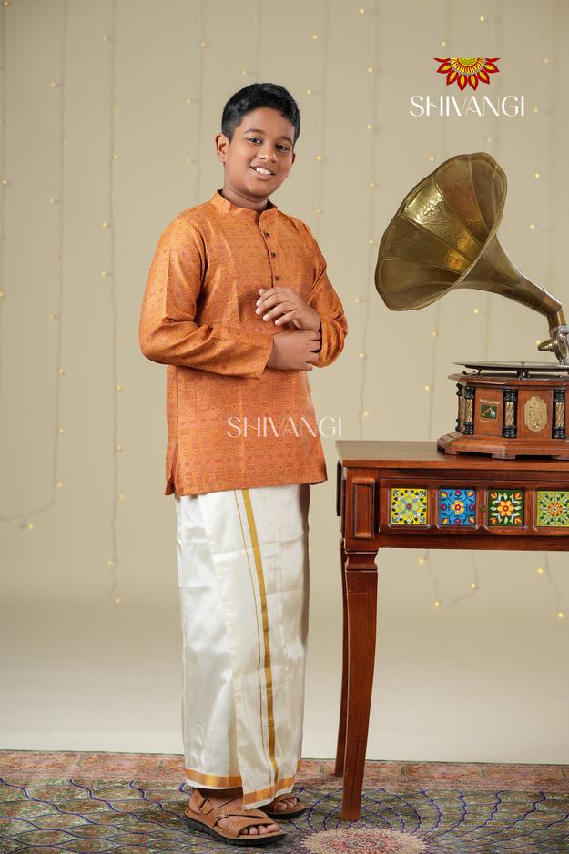 Ethnic Waer -  Mustard Boys Diamond Jacquard CottonmKurta !!!