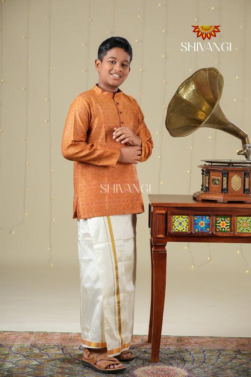 Ethnic Waer -  Mustard Boys Diamond Jacquard CottonmKurta !!!