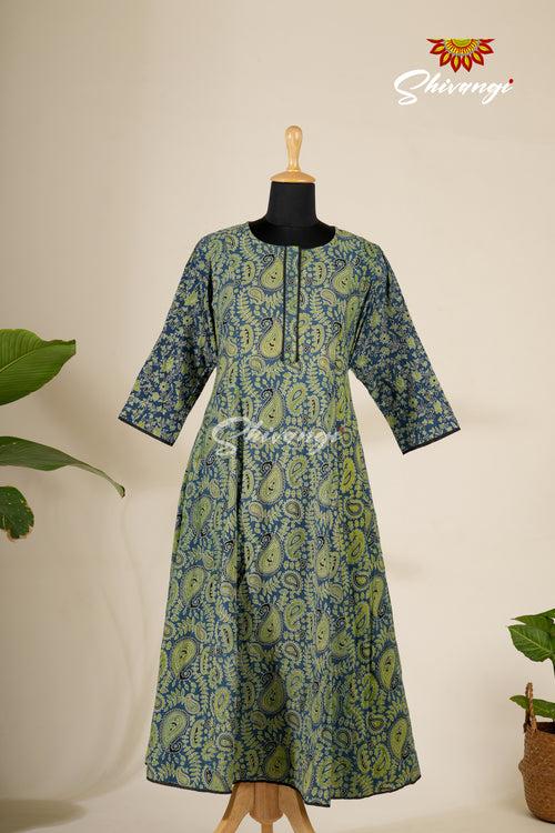 Green Mul Kali Kurti For Women -  BA2701