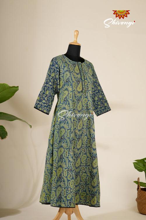 Green Mul Kali Kurti For Women -  BA2701